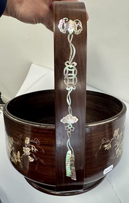 Lot 518 - A LARGE CHINESE ROSEWOOD AND MOTHER-OF-PEARL INLAID "BAKUL SIAH" WEDDING BASKET