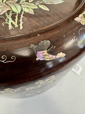 Lot 518 - A LARGE CHINESE ROSEWOOD AND MOTHER-OF-PEARL INLAID "BAKUL SIAH" WEDDING BASKET