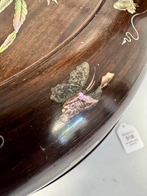 Lot 518 - A LARGE CHINESE ROSEWOOD AND MOTHER-OF-PEARL INLAID "BAKUL SIAH" WEDDING BASKET