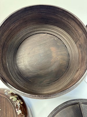 Lot 518 - A LARGE CHINESE ROSEWOOD AND MOTHER-OF-PEARL INLAID "BAKUL SIAH" WEDDING BASKET