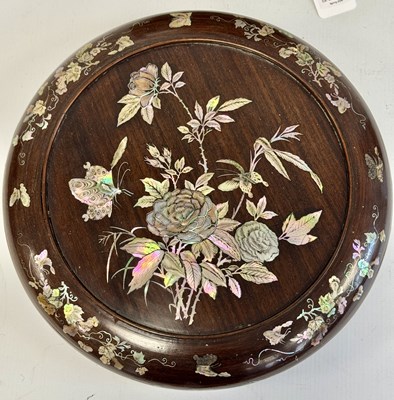 Lot 518 - A LARGE CHINESE ROSEWOOD AND MOTHER-OF-PEARL INLAID "BAKUL SIAH" WEDDING BASKET