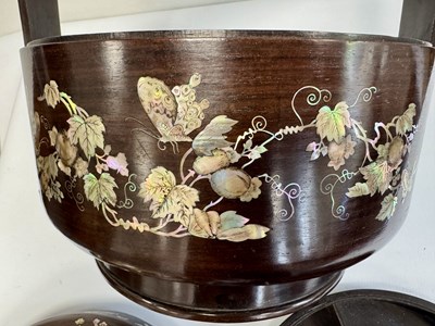 Lot 518 - A LARGE CHINESE ROSEWOOD AND MOTHER-OF-PEARL INLAID "BAKUL SIAH" WEDDING BASKET