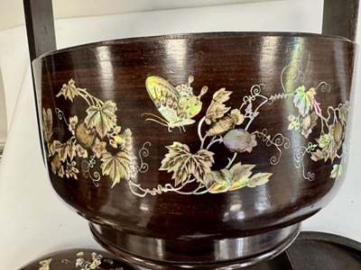 Lot 518 - A LARGE CHINESE ROSEWOOD AND MOTHER-OF-PEARL INLAID "BAKUL SIAH" WEDDING BASKET