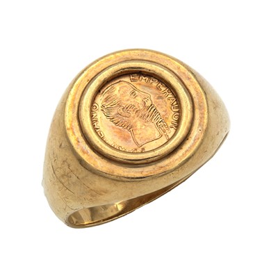 Lot A 9CT GOLD RING SET WITH A MEXICAN GOLD WEDDING TOKEN COIN