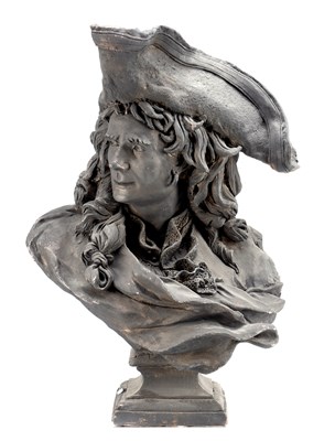 Lot 40 - A 19TH CENTURY TERRACOTTA BUST OF A PIRATE