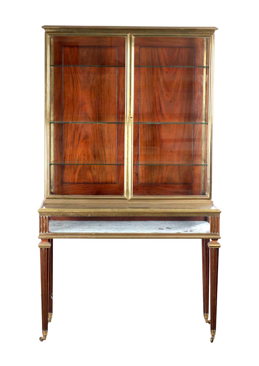 Lot 1385 - A 19TH CENTURY FRENCH BRASS MOUNTED MAHOGANY DISPLAY CABINET