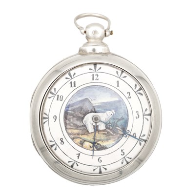 Lot 313a - A SILVER PAIR CASE VERGE POCKET WATCH WITH PAINTED POLAR BEAR DIAL