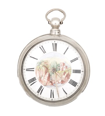 Lot 1116 - A VICTORIAN ENGLISH SILVER VERGE PAIR-CASE POCKET WATCH WITH PAINTED DIAL