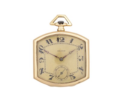 Lot 1112 - AN 18CT GOLD ORATOR HEXAGONAL OPEN FACE POCKET WATCH