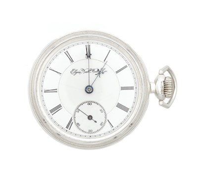 Lot 1106 - A SILVER OPEN-FACED ELGIN POCKET WATCH