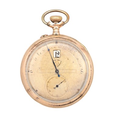Lot 1113 - A GOLD FILLED RETROGRADE JUMP HOUR POCKET WATCH MODERNISTA PATENT