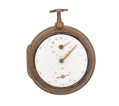 Lot 1105 - A CIRCA 1750 GILT METAL PAIR CASE VERGE REGULATOR POCKET WATCH BY JAMES FREEMAN