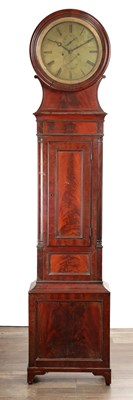 Lot 1299 - MCGREGOR & SON. EDINBURGH. A LATE REGENCY FIGURED MAHOGANY DRUMHEAD LONGCASE CLOCK