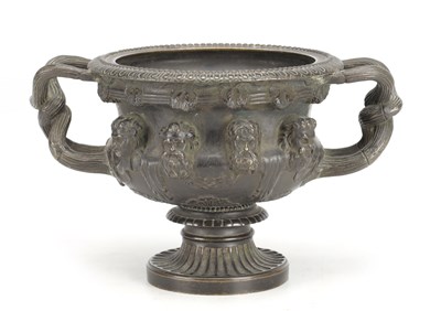 Lot 1007 - A 19TH CENTURY GRAND TOUR PATINATED BRONZE WARWICK VASE