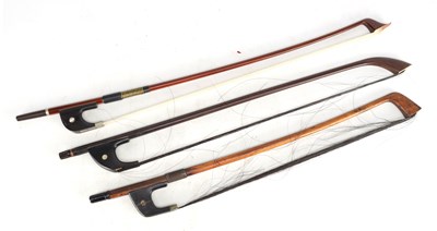 Lot 1081 - THREE 19TH/20TH CENTURY DOUBLE BASS DRAGONETTI BOWS