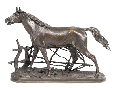 Lot 1021 - AFTER PIERRE-JULES MENE A 19TH CENTURY FRENCH PATINATED BRONZE MODEL OF A HORSE DJINN