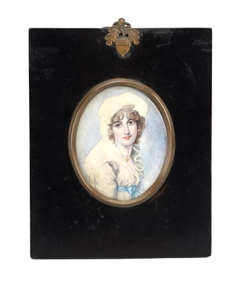 Lot 715 - AN EARLY 19TH CENTURY IVORY MINIATURE PORTRAIT OF A LADY