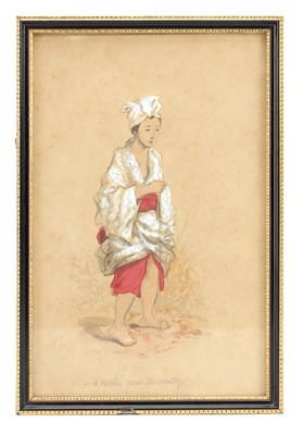 Lot 597 - A JAPANESE WATERCOLOUR OF A YOUNG WOMAN