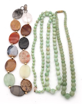 Lot 247 - TWO JADE BEAD NECKLACES AND AN AGATE NECKLACE