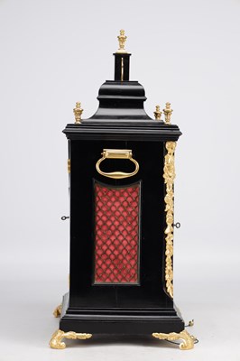Lot 1234 - A GEORGE III EBONISED AND ORMOLU MOUNTED MUSICAL VERGE BRACKET CLOCK