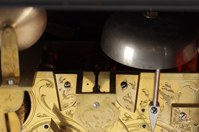 Lot 1234 - A GEORGE III EBONISED AND ORMOLU MOUNTED MUSICAL VERGE BRACKET CLOCK