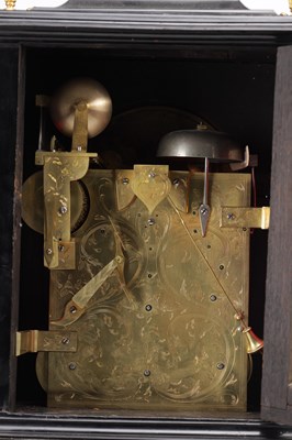Lot 1234 - A GEORGE III EBONISED AND ORMOLU MOUNTED MUSICAL VERGE BRACKET CLOCK