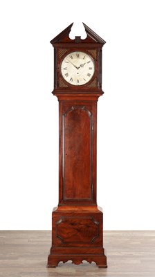 Lot 1217 - JOHN WILKINS, LONDON. A SMALL GEORGE III FIGURED MAHOGANY DOMESTIC REGULATOR LONGCASE CLOCK