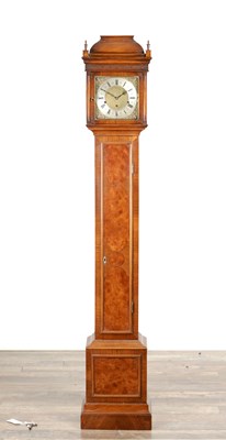Lot 1258 - AN EARLY 20TH CENTURY WALNUT ELLIOTT QUARTER CHIMING GRANDDAUGHTER CLOCK