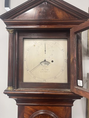 Lot 1281 - A GEORGE III FIGURED MAHOGANY REGULATOR LONGCASE CLOCK BY EVANS, ROYAL EXCHANGE, LONDON WITH 10 INCH SILVERED DIAL