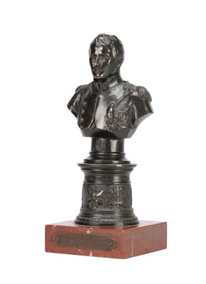 Lot 1061 - AN EARLY 20TH CENTURY FRENCH PATINATED BRONZE BUST OF NAPOLEON ON ROUGE MARBLE BASE