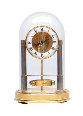 Lot 1286 - A CIRCA 1983 JAEGER-LECOULTRE GILT BRASS "150TH ANNIVERSARY EDITION" ATMOS CLOCK UNDER GLASS DOME