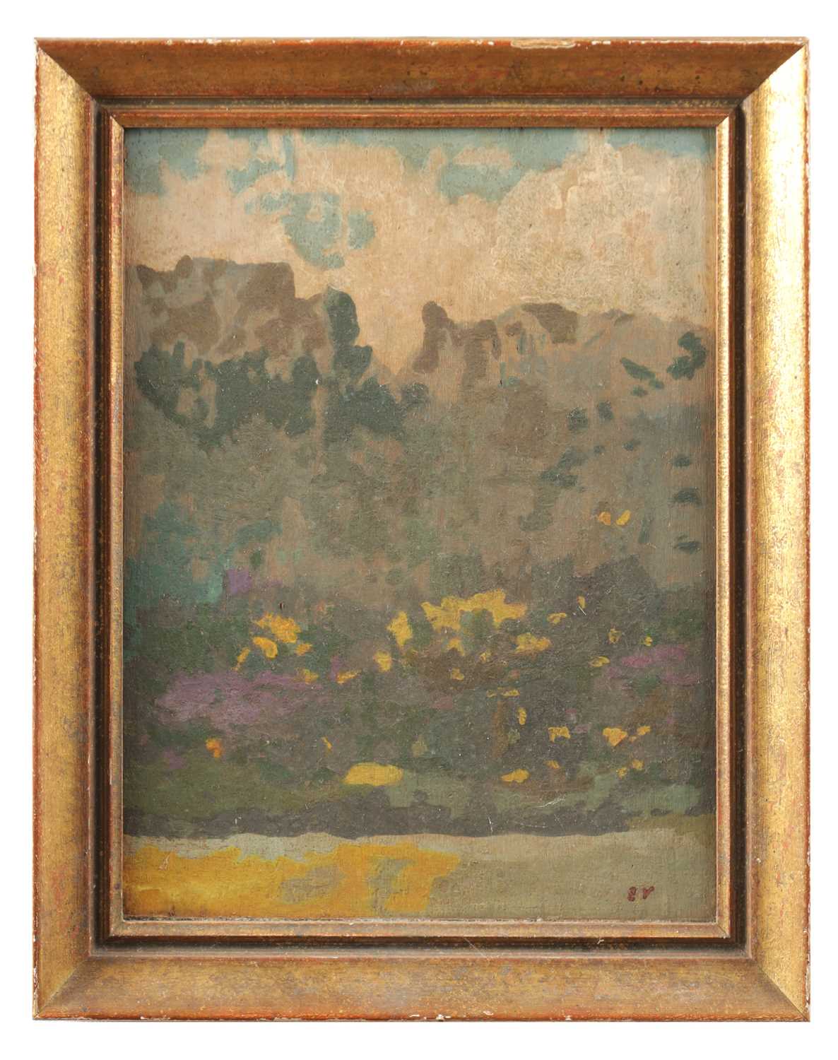 Lot 700 - AN EARLY 20TH CENTURY FRENCH OIL ON PANEL IMPRESSIONIST LANDSCAPE SIGNED EV