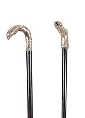 Lot 853 - TWO LATE 19TH CENTURY FRENCH SILVER MOUNTED WALKING STICKS