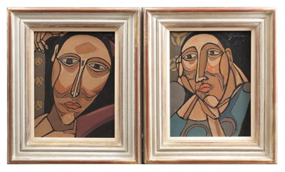 Lot 671 - ROBERT GWATHMEY (AMERICAN, 1903-1988) A PAIR OF CUBIST PORTRAITS ON CANVAS
