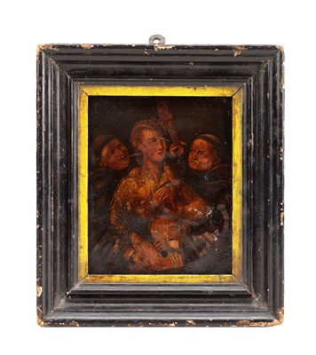 Lot 719 - AN EARLY RELIGIOUS OIL ON BOARD PAINTING