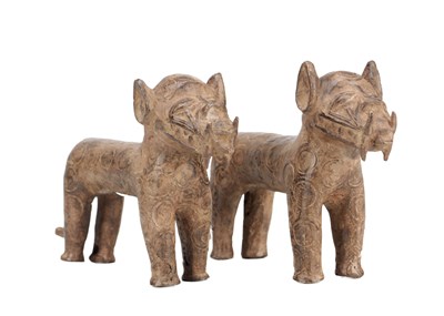Lot 528 - A PAIR OF WEST AFRICAN BRONZE ANIMAL FIGURES