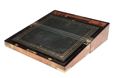 Lot 779 - A VICTORIAN BRASS BOUND BURR WALNUT WRITING SLOPE