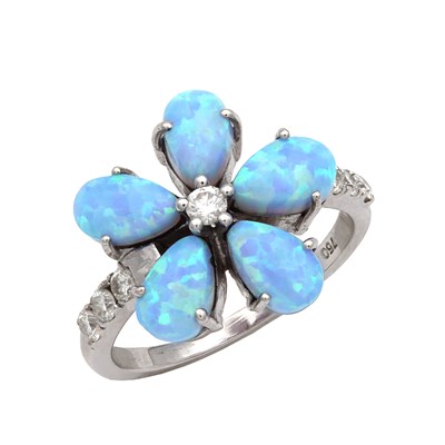 Lot 287 - AN 18CT WHITE GOLD OPAL AND DIAMOND RING