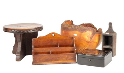 Lot 774 - A COLLECTION OF WOODEN OBJECTS AND A JAPANESE LACQUER BOX