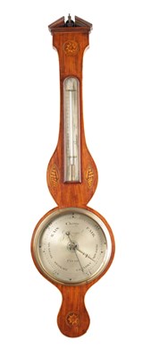 Lot 1339 - A LATE GEORGE III SHELL INLAID MAHOGANY WHEEL BAROMETER