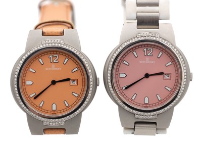 Lot 1160 - TWO KUTCHINSKY STAINLESS STEEL AND DIAMOND WRIST WATCHES