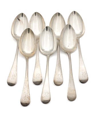 Lot 117 - A SET OF SEVEN GEORGIAN SILVER TABLE SPOONS