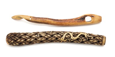 Lot 599 - TWO 19TH CENTURY JAPANESE CARVED STAG ANTLER PIPE CASES
