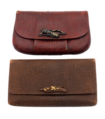 Lot 438 - TWO MEIJI JAPANESE LEATHER PURSES WITH MIXED METAL MOUNTS