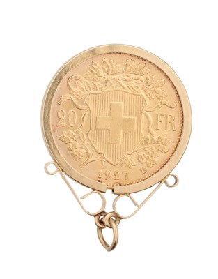 Lot 385 - A 1927 SWISS GOLD 20 FRANCS COIN
