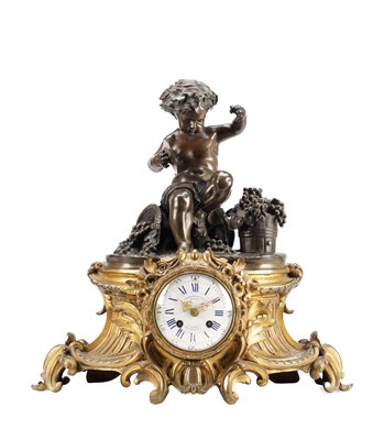 Lot 1225 - A LATE 19TH CENTURY FRENCH BRONZE AND ORMOLU FIGURAL MANTEL CLOCK