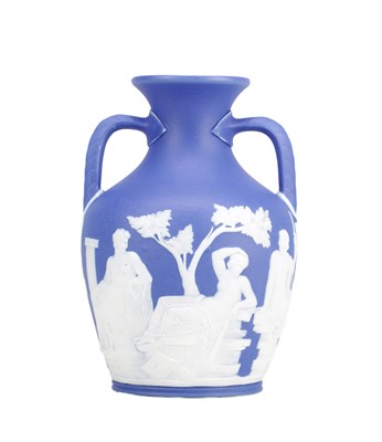 Lot 45 - A 19TH CENTURY WEDGWOOD BLUE JASPERWARE PORTLAND VASE