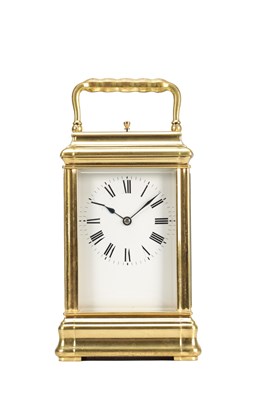 Lot 1175 - A LATE 19TH CENTURY FRENCH GILT BRASS GIANT GORGE CASED REPEATING CARRIAGE CLOCK