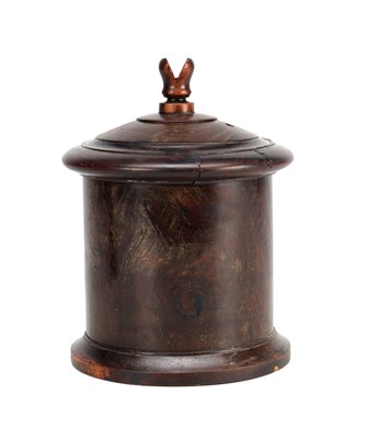 Lot 777 - A 19TH CENTURY TURNED LIGNUM VITAE STRING BOX