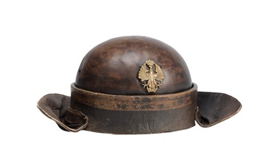 Lot 630 - A POST-CIVIL WAR SPANISH LEATHER TANKER HELMET